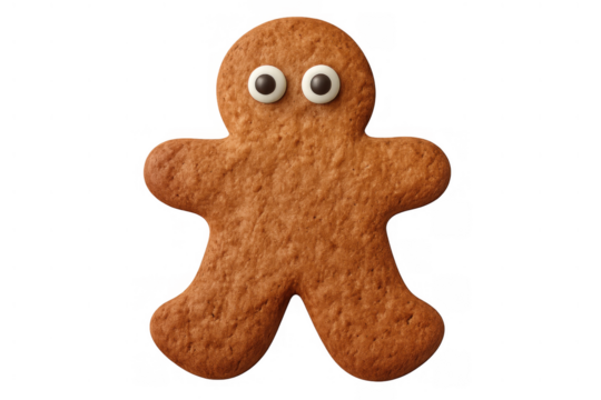 Gingerbread man cookie with googly eyes for christmas holiday baking and sweet dessert celebrations
