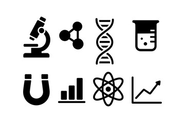 Science icons set: microscopic, molecular, and laboratory symbols
