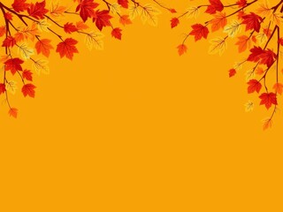 Autumn maple leaves frame an orange background evoking seasonal change and natural beauty