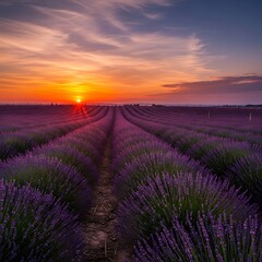 Obraz premium Lavender Field Sunset - A Majestic Display of Natures Beauty.