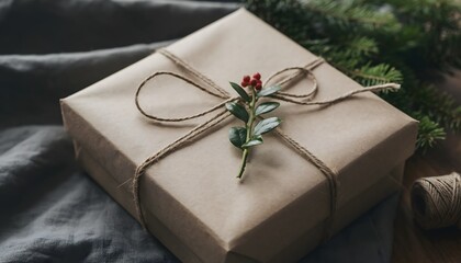 Sustainable Gifting Eco-Friendly Wrapped Present Editorial Photo