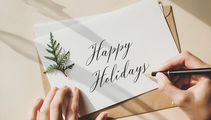 Minimalist Happy Holidays Card Writing with Fern Green Pine