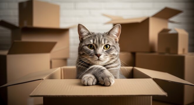 Intriguing Cat in a Box A Captivating Feline Portrait