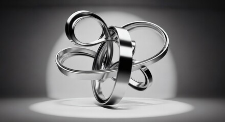 Abstract Silver Knot Sculpture with Dramatic Lighting and Clean Background.