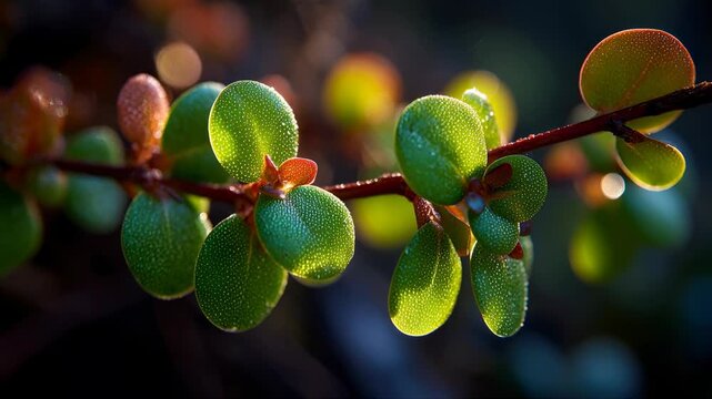 Close-up of Delicate Silver Dollar Eucalyptus Leaves on a Branch with Soft Sunlight and Detailed Vein Patterns