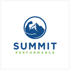 Summit Performance Mountain and Muscle Logo Design for Fitness and Achievement