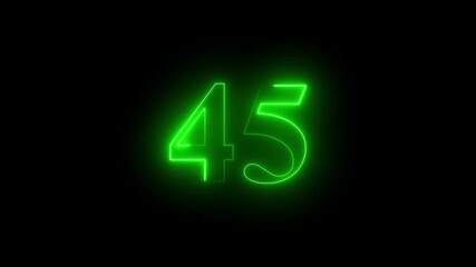 Abstract glowing Neon 45 number educational mathematics text icon animation on black background. a dynamic motion and glowing neon number countdown icon animation. - Powered by Adobe