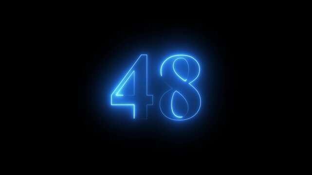 Abstract glowing Neon 48 number educational mathematics text icon animation on black background. a dynamic motion and glowing neon number countdown icon animation.	
