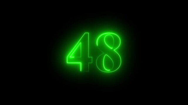 Abstract glowing Neon 48 number educational mathematics text icon animation on black background. a dynamic motion and glowing neon number countdown icon animation.	