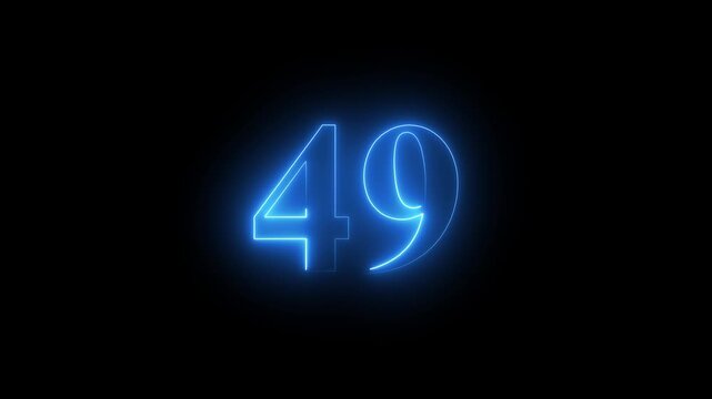Abstract glowing Neon 49 number educational mathematics text icon animation on black background. a dynamic motion and glowing neon number countdown icon animation.	
