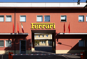 Obraz premium Maranello, Modena, Italy - Oct 17, 2025: The Ferrari headquarters in Maranello. Ferrari is a luxury sports car manufacturer and F1 racing company.
