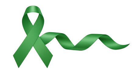 A realistic green awareness ribbon, a powerful symbol of support for mental health, organ donation, and environmental conservation