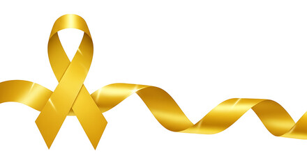 Elegant shimmering golden satin ribbon, forming a symbolic loop and extending gracefully, representing global awareness, support, and solidarity for important social and health initiatives