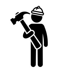 Stickman Construction Worker Holding a Hammer Flat Design Vector Illustration.