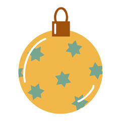 Obraz premium Minimal flat style round Christmas tree ornament with star pattern and metal cap. Hand drawn vector isolated illustration