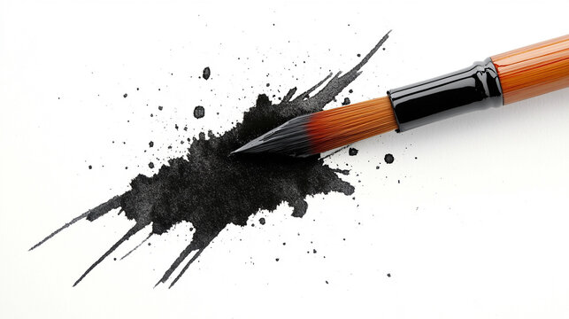 Calligraphy brush with flowing black ink on textured paper artistic inky strokes elegant lettering traditional writing tool creative expressive design with fluid motion and subtle shading