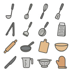 Obraz premium Kitchen Utensil Essentials: A collection of various cooking utensils are arranged, essential for culinary creativity. It's a visually appealing ensemble of kitchen tools.