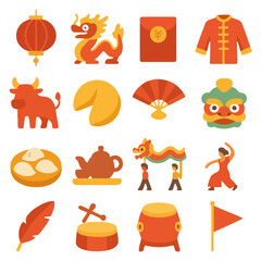 Fototapeta premium Celebration of Chinese Culture: An array of symbolic icons, showcasing the rich heritage of Chinese culture in vivid detail, from lantern to dragon.