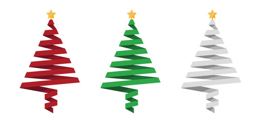 Vector set of Christmas trees in ribbon style