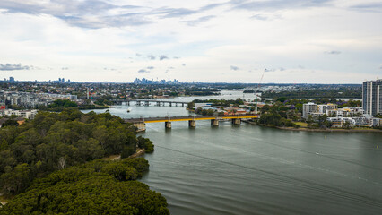 Obraz premium Sweeping river views stretching from Parramatta towards Rhodes and Kissing Point