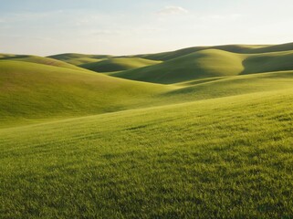 Obraz premium Lush green rolling hills under a bright blue sky.