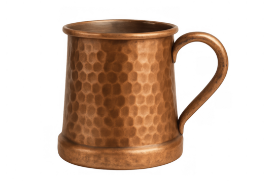 Copper hammered mug for cocktails, drinkware, a metal cup for bar and restaurant, transparent background