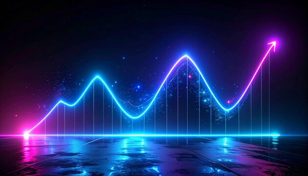 Futuristic glowing line graph shows upward trend