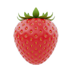 Obraz premium A Close Up Studio Shot of a Single Ripe Red Strawberry with Green Leaves and a Transparent Background