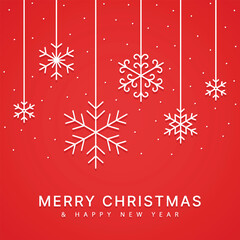 Vector White Snowflakes In Red Background Merry Christmas Design Template