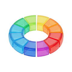 Obraz premium Circular diagram with segments in rainbow colors displaying data segments in a transparent background