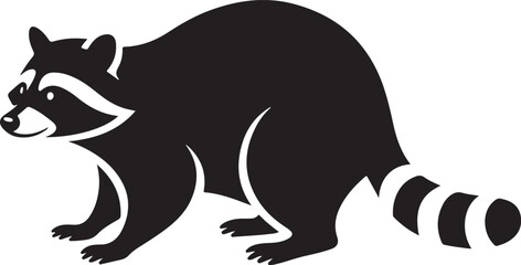 Black and white graphic illustration of a raccoon with striped tail animal wildlife