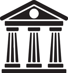 Obraz premium Black and white graphic of a classical building with three columns and a triangular pediment