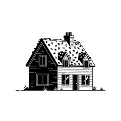 a flat black and white of house sketch illustration