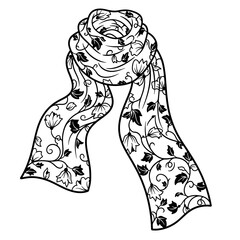 Flat black and white outline of a lace shawl