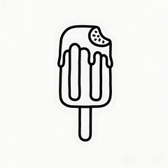 Flat black and white line illustration of a sea salt caramel popsicle