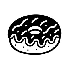 Flat black and white line illustration of a donut with wave