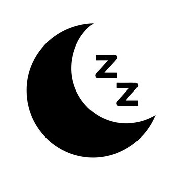A graphic of a crescent moon in black with two zeds indicating sleep and rest on a white background