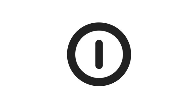 Universal power button icon for electronic devices. On/off, start, stop, or standby symbol. Modern black graphic isolated on white.