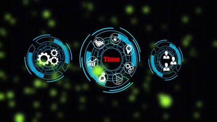 Futuristic Digital Time Process Animation with Modern Technology Interface, Teamwork Network System, Data Analytics, and Corporate Success Motion Design - Powered by Adobe