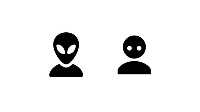 Alien and human profile icon set. Two distinct user avatars representing extraterrestrial and human figures. Comparison of identity.