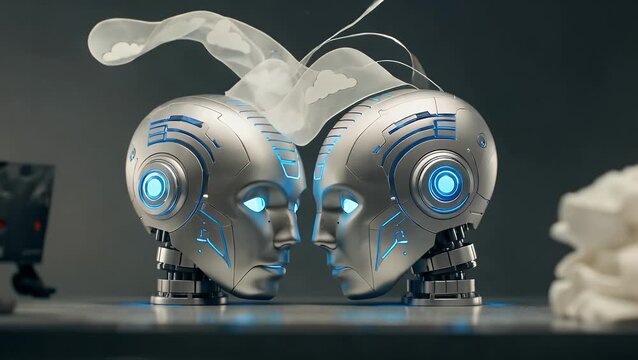 Partially Mechanical Partially Biological Cranial Forms Engaged in Collaborative Ideation  Representing Advanced Computational Intelligence and the Digital Interlinking of Conscious
