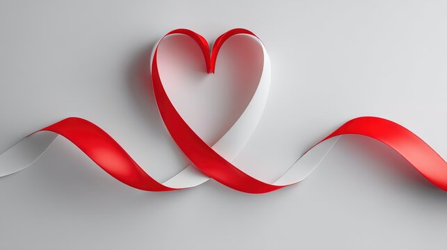 Minimalist red and white ribbon forming heart—elegant symbolic layout for World AIDS Day global awareness and community support - Powered by Adobe