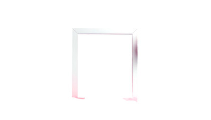 Illuminated, floating, white, open frame against stark black background