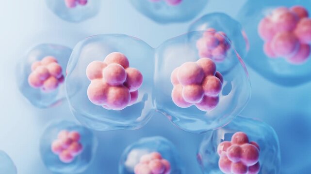 Mitosis of cells with biotechnology concept, 3d rendering 4k