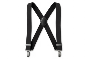 Black suspenders with metal clips isolated on a transparent background, perfect for formal and vintage fashion concepts