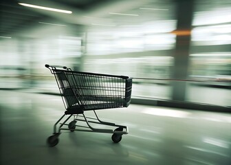 Speedy shopping cart racing down store aisle now,