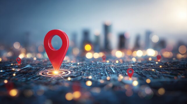 A city map with highlighted location markers.