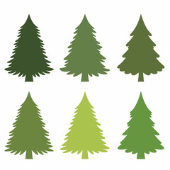 Obraz premium green douglas fir green Christmas tree silhouette collection set 2d flat vector style isolated white background 