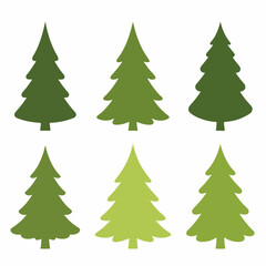 Fototapeta premium green douglas fir green Christmas tree silhouette collection set 2d flat vector style isolated white background 