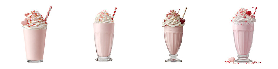 Strawberry Milkshakes Collection with Toppings on White